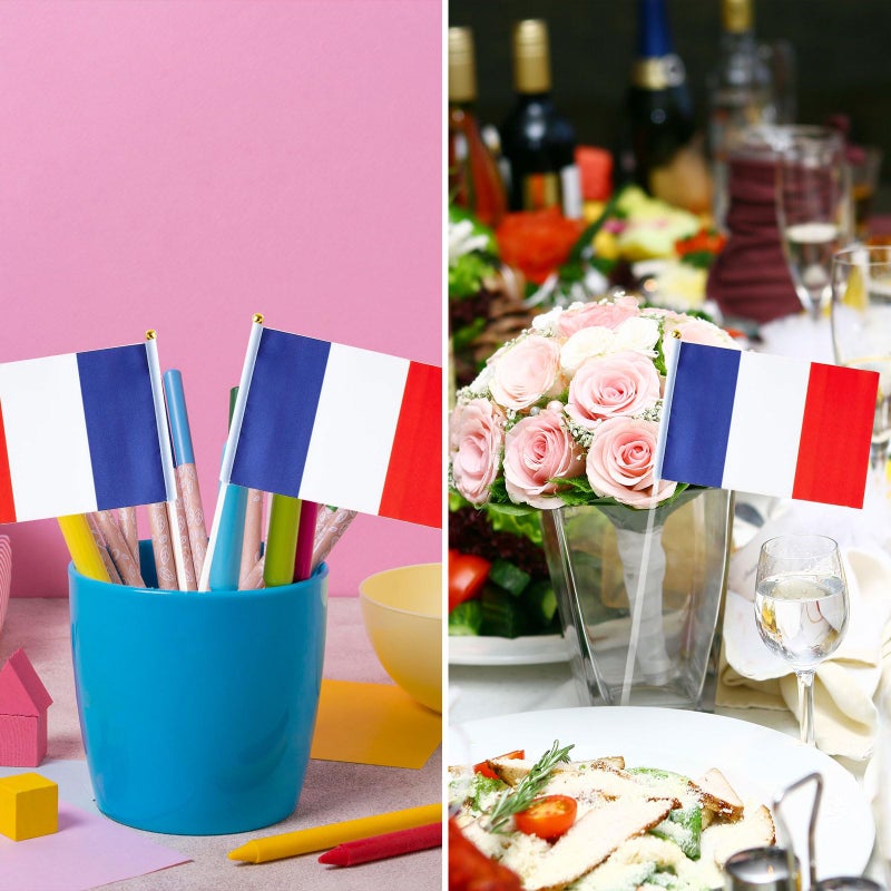 mflagperft France Flag French Flag, Small Mini Handheld France Flags on Stick, Ideal for Party Parades Sports Events Patriotic Festival Decorations - Image 5